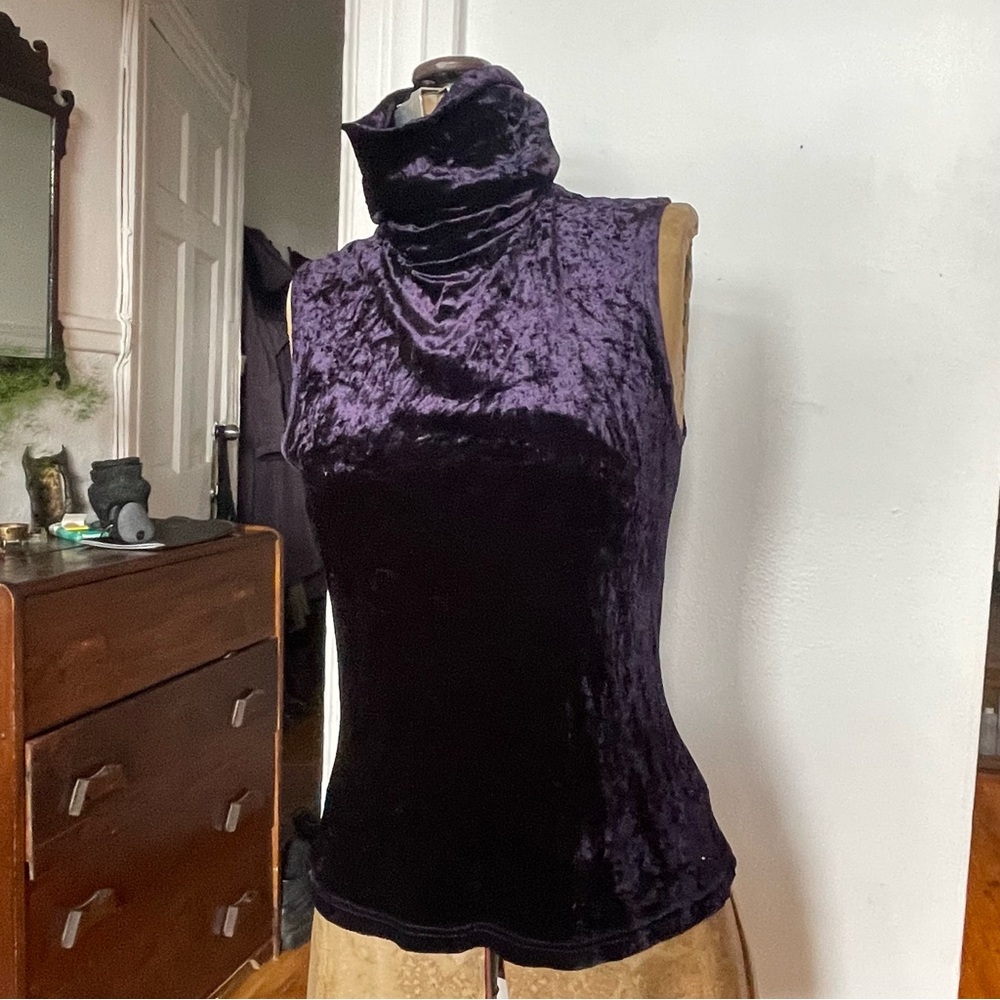 Sleeveless Velvet Turtleneck Top - Deep Plum
